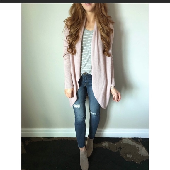 Leith Ribbed Cocoon Cardigan Blush Pink 